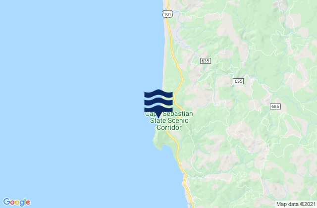 Mapa da tábua de marés em Cape Sebastian, United States