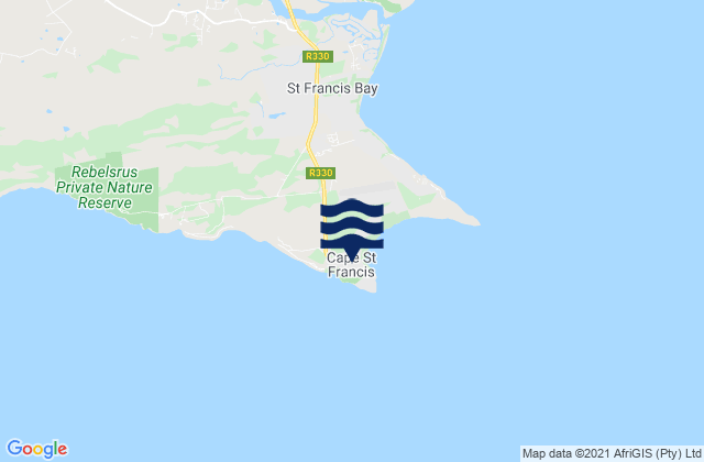 Mapa da tábua de marés em Cape St Francis, South Africa