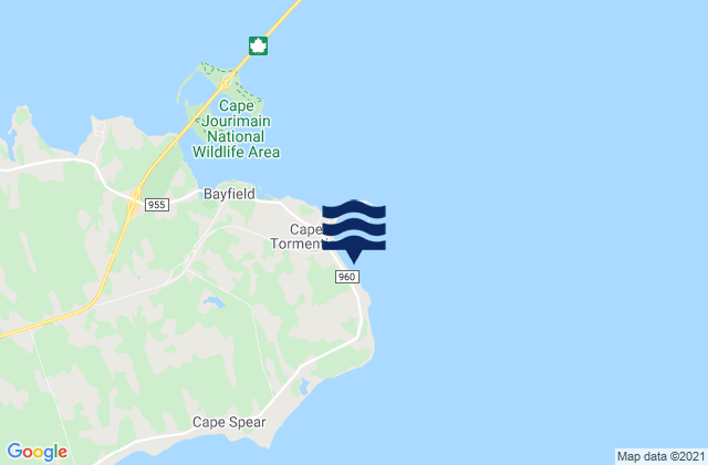 Mapa da tábua de marés em Cape Tormentine, Canada