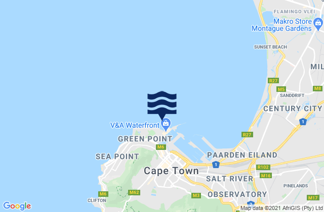 Mapa da tábua de marés em Cape Town Table Bay, South Africa