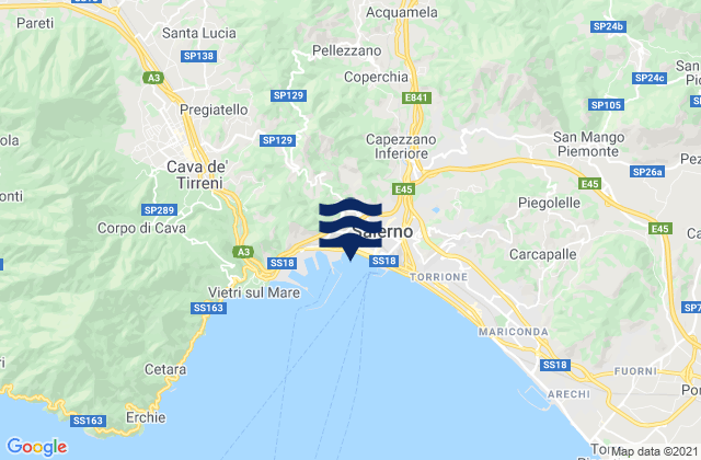 Mapa da tábua de marés em Capezzano-Cologna, Italy