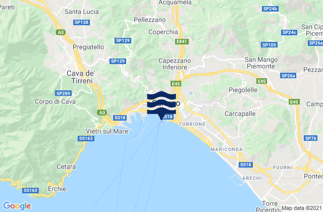 Mapa da tábua de marés em Capezzano Inferiore, Italy