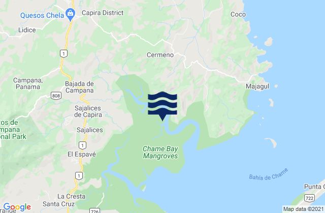 Mapa da tábua de marés em Capira, Panama