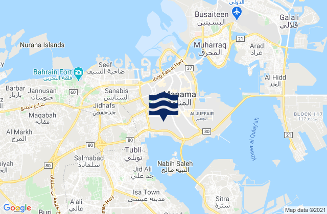 Mapa da tábua de marés em Capital Governorate, Bahrain