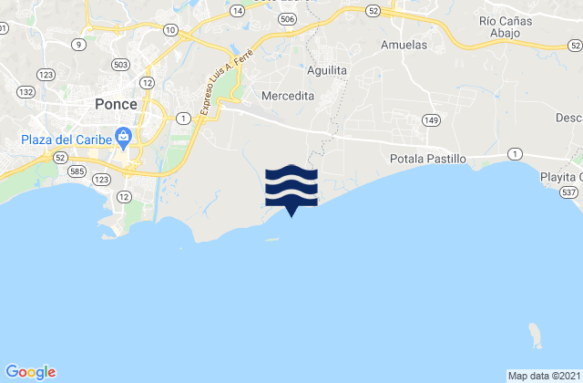 Mapa da tábua de marés em Capitanejo Barrio, Puerto Rico