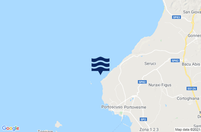 Mapa da tábua de marés em Capo Altano, Italy