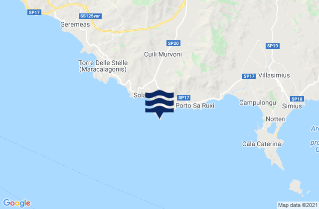 Mapa da tábua de marés em Capo Boi, Italy
