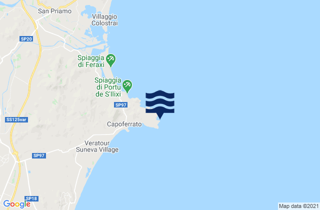 Mapa da tábua de marés em Capo Ferrato, Italy