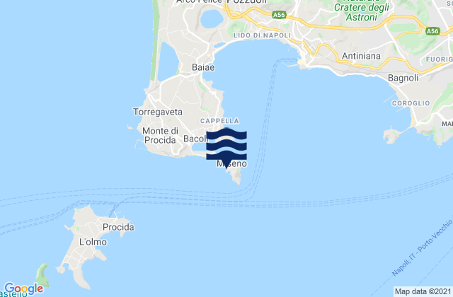 Mapa da tábua de marés em Capo Miseno, Italy