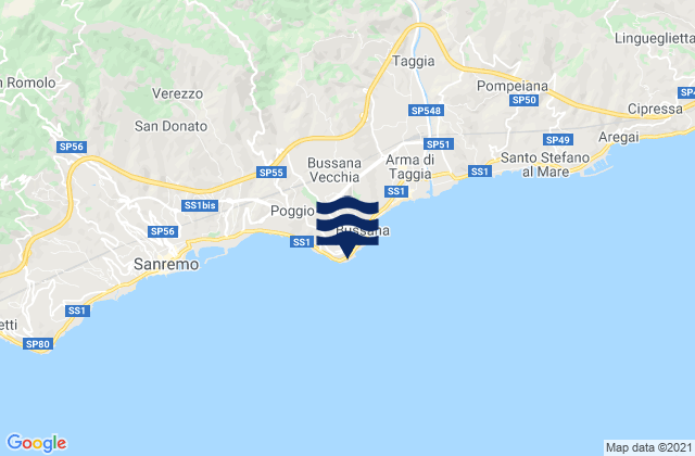 Mapa da tábua de marés em Capo Verde, Italy