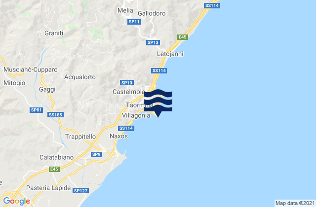 Mapa da tábua de marés em Capo di Taormina, Italy