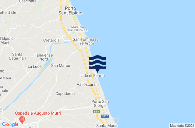 Mapa da tábua de marés em Capodarco, Italy
