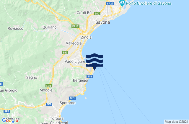Mapa da tábua de marés em Capodi Vado, Italy