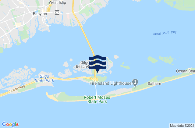 Mapa da tábua de marés em Captree Island, United States