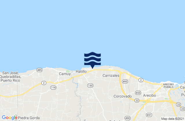 Mapa da tábua de marés em Capáez Barrio, Puerto Rico