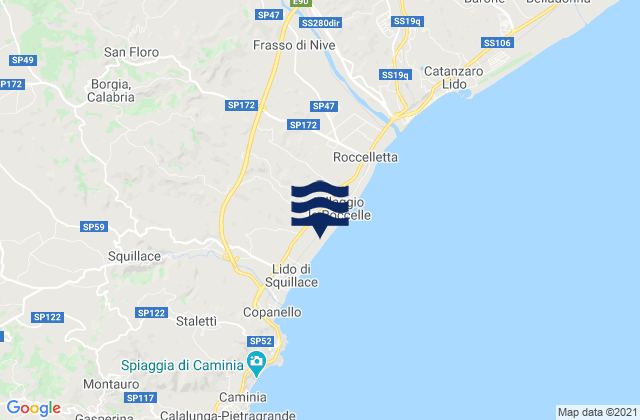 Mapa da tábua de marés em Caraffa di Catanzaro, Italy