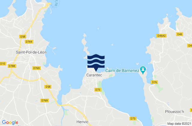Mapa da tábua de marés em Carantec, France