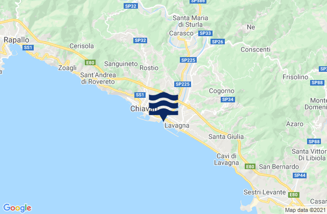 Mapa da tábua de marés em Carasco, Italy