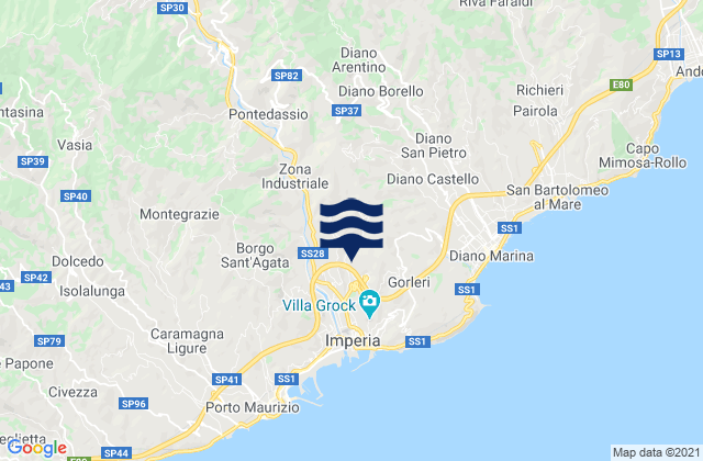 Mapa da tábua de marés em Caravonica, Italy