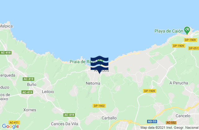 Mapa da tábua de marés em Carballo, Spain