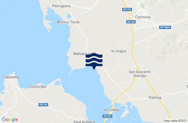 Mapa da tábua de marés em Carbonia, Italy