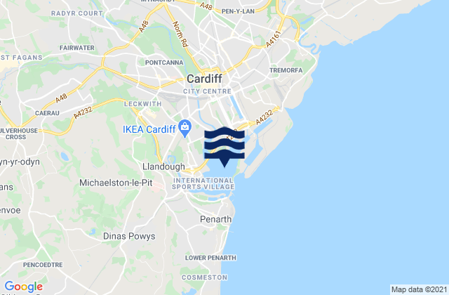 Mapa da tábua de marés em Cardiff Bay, United Kingdom