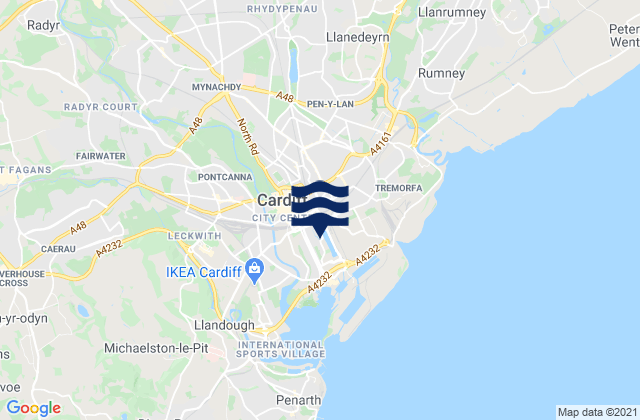 Mapa da tábua de marés em Cardiff, United Kingdom