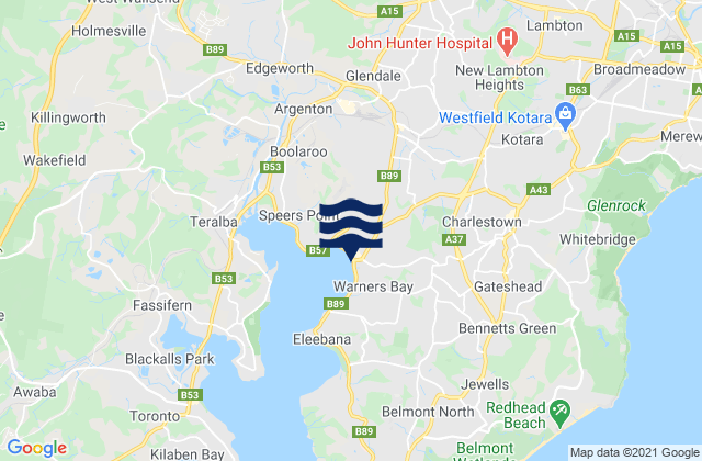 Mapa da tábua de marés em Cardiff South, Australia