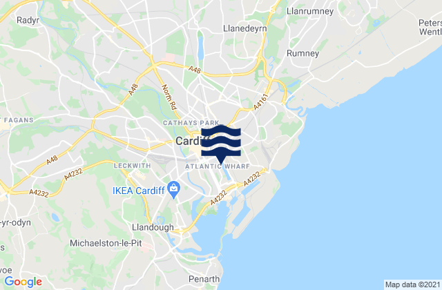 Mapa da tábua de marés em Cardiff, United Kingdom