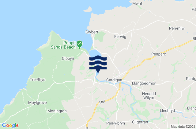 Mapa da tábua de marés em Cardigan (Town), United Kingdom