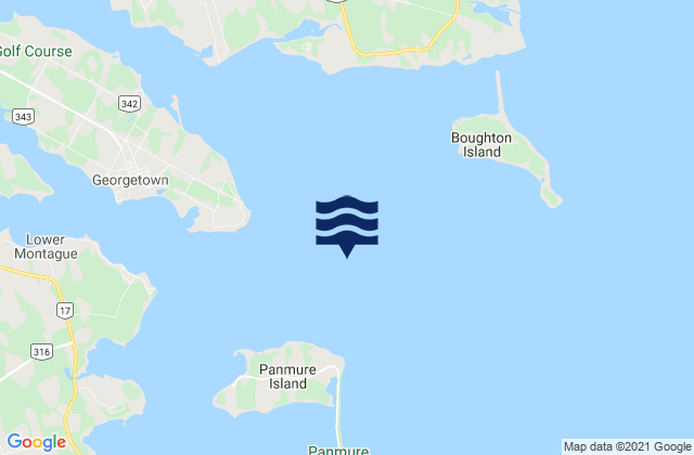 Mapa da tábua de marés em Cardigan Bay, Canada