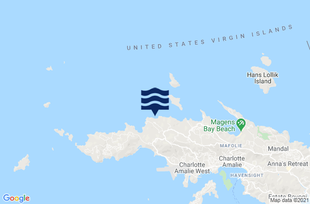 Mapa da tábua de marés em Caret Bay, U.S. Virgin Islands