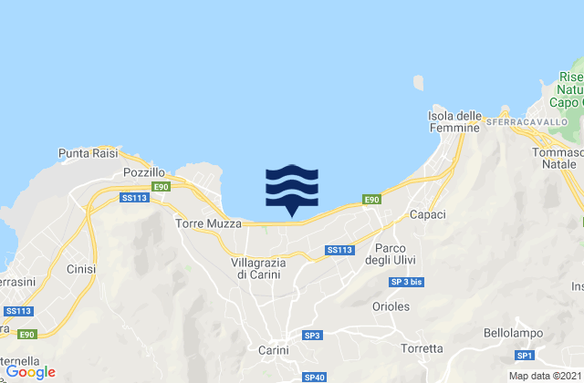 Mapa da tábua de marés em Carini, Italy