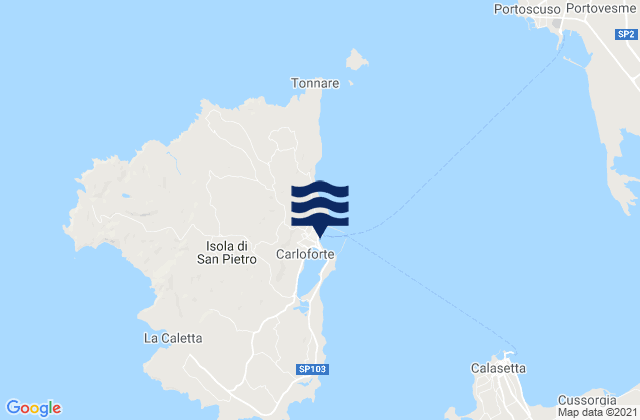 Mapa da tábua de marés em Carloforte, Italy