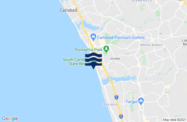 Mapa da tábua de marés em Carlsbad City Beach, United States