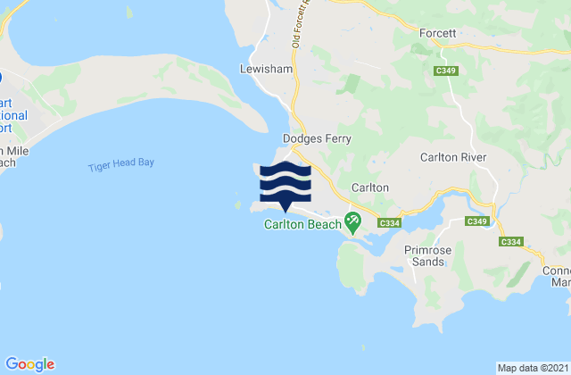Mapa da tábua de marés em Carlton Beach, Australia