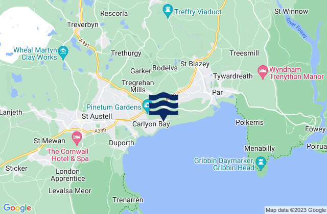 Mapa da tábua de marés em Carlyon Bay, United Kingdom