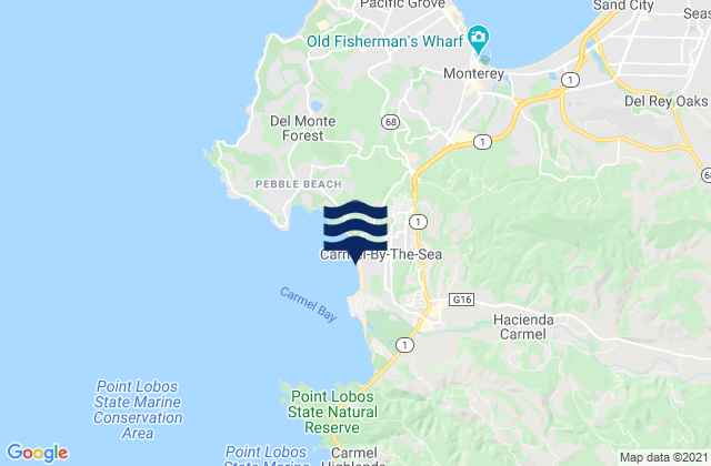 Mapa da tábua de marés em Carmel-by-the-Sea, United States