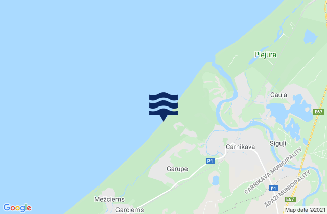 Mapa da tábua de marés em Carnikavas Novads, Latvia