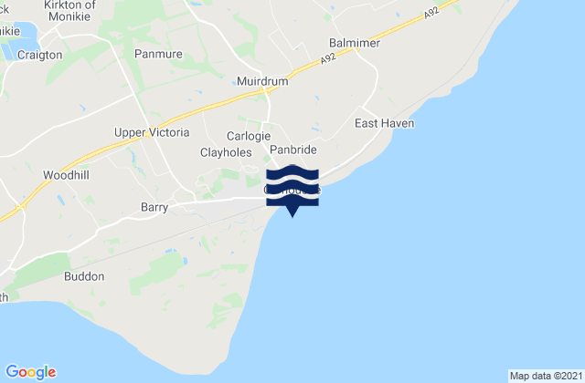 Mapa da tábua de marés em Carnoustie Bay, United Kingdom