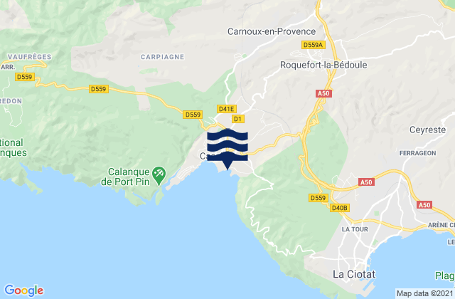 Mapa da tábua de marés em Carnoux-en-Provence, France