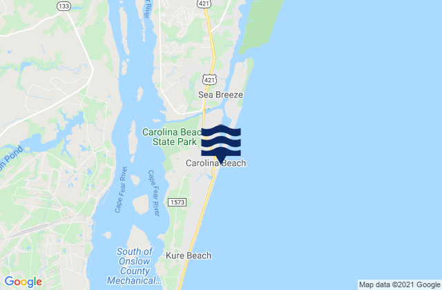 Mapa da tábua de marés em Carolina Beach, United States