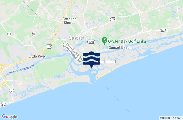 Mapa da tábua de marés em Carolina Shores, United States