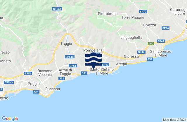 Mapa da tábua de marés em Carpasio, Italy