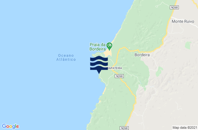 Mapa da tábua de marés em Carrapateira, Portugal