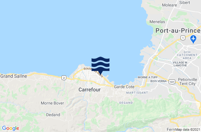 Mapa da tábua de marés em Carrefour, Haiti