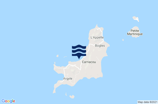 Mapa da tábua de marés em Carriacou and Petite Martinique, Grenada
