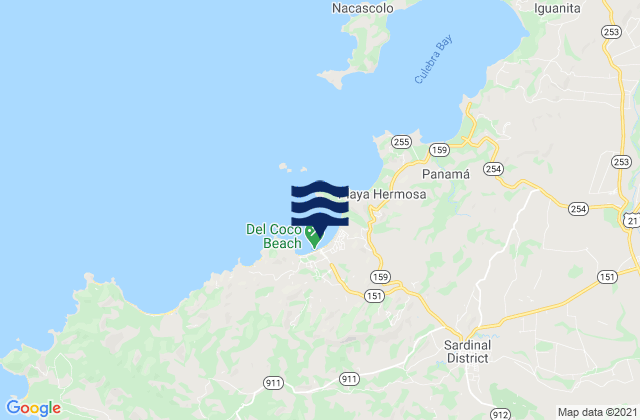 Mapa da tábua de marés em Carrillo, Costa Rica