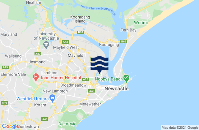 Mapa da tábua de marés em Carrington, Australia