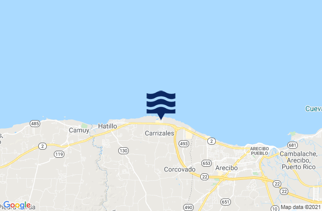 Mapa da tábua de marés em Carrizales, Puerto Rico